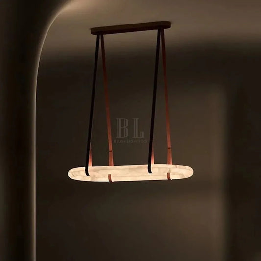 Alabaster Round Leather Chandelier - Zelno Lighting