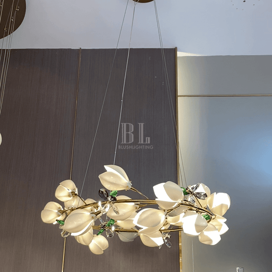 Art Design Creative Ceramic Magnolia Ring/Linear Chandelier for Bedroom/Living Room/Dining Room/Kitchen Island - Zelno Lighting