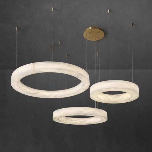 Aurora Alabaster Living Room Round Pendant Chandelier - Zelno