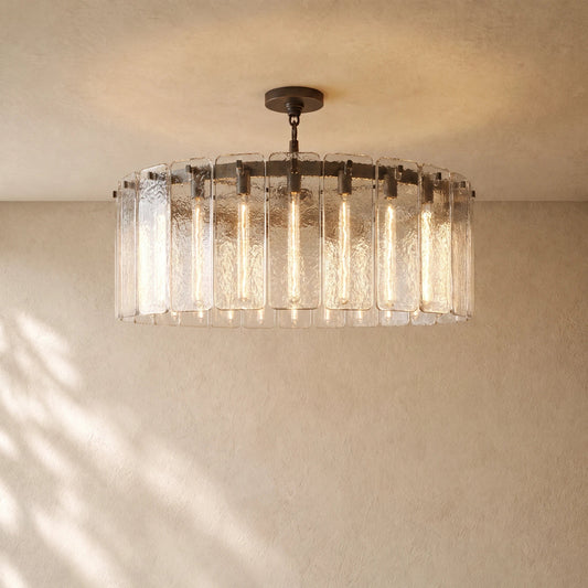 Calamette Striated Glass Round Chandelier 48" - Zelno