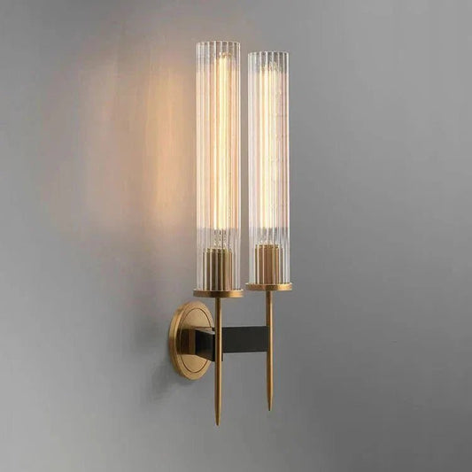 Chevelle Double Sconce, Modern Solid Brass Glass Wall Lamp - Zelno Lighting