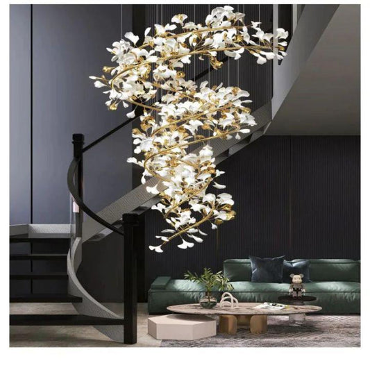 Ginkgo Cascading B (Spiral) Branch Chandelier - Zelno Lighting
