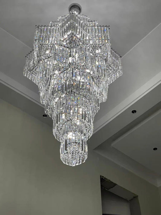 Luxury Extra Large Plaza Multi-Tier Crystal Chandelier For Hotel Hall / 2 Story Foyer / High Ceiling Living Room - Zelno Lighting