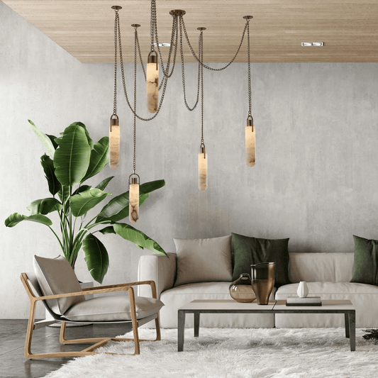 Luxury Modern Alabaster Flint 5 Light LED Multi-Drop Pendant - Zelno