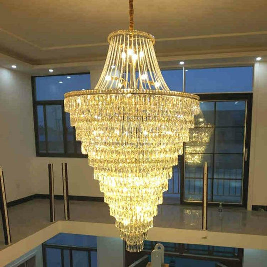 Magnificent Extra Large Foyer Hall Chandelier Tiered Crystal Ceiling Lighting Fixture For Living Room Decor - Zelno Lighting