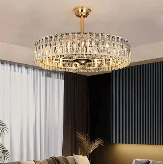 Modern Invisible Blade Fan Light Crystal Chandelier for Living/Dining Room/Bedroom - Zelno