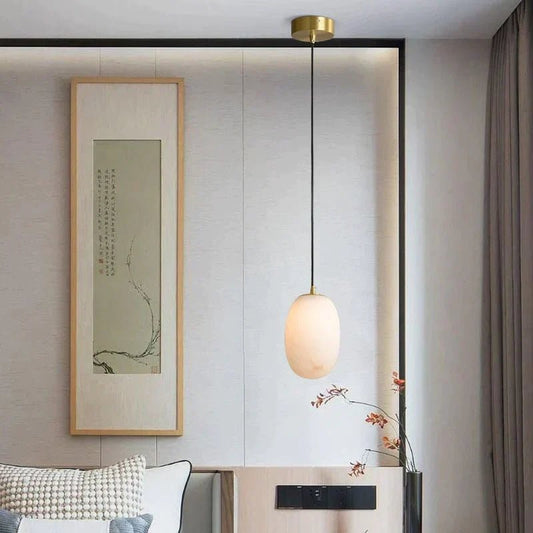 Modern Real Alabaster Pendant Lighting Beside Bed, Dining Table Pendant - Zelno