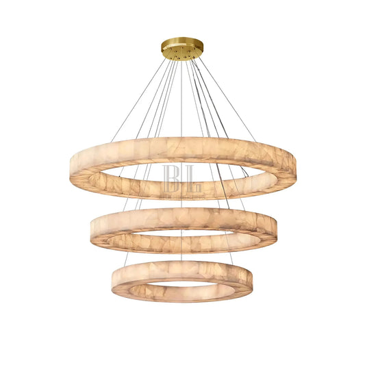 OLYRA 3-TIER ROUND ALABASTER CHANDELIER 39" 47" 59"D - Zelno Lighting