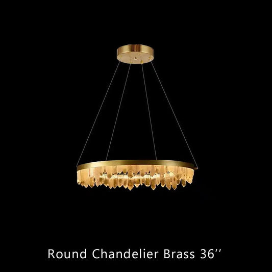 Round Modern Chandelier Brass & Clear Geode Quartz Crystal Hanging Light - Zelno Lighting