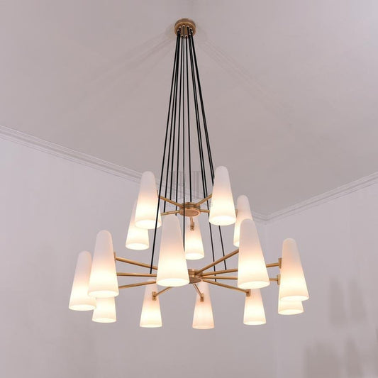 White Ceramics 2-Tier Round Chandelier 44",15-lights - Zelno Lighting