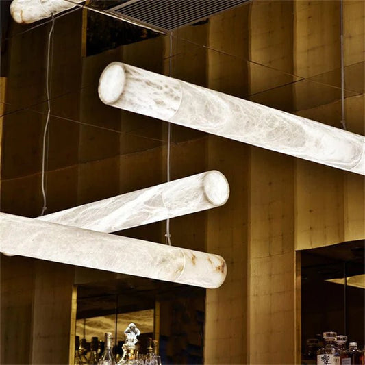 zelnolighting Avis Alabaster Linear Pendant Light Over Kitchen Island - Zelno