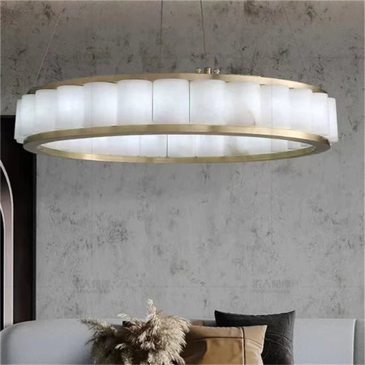 zelnolighting Gina Alabaster Circle Round Pendent Light, Galaxy Pendant Light - Zelno