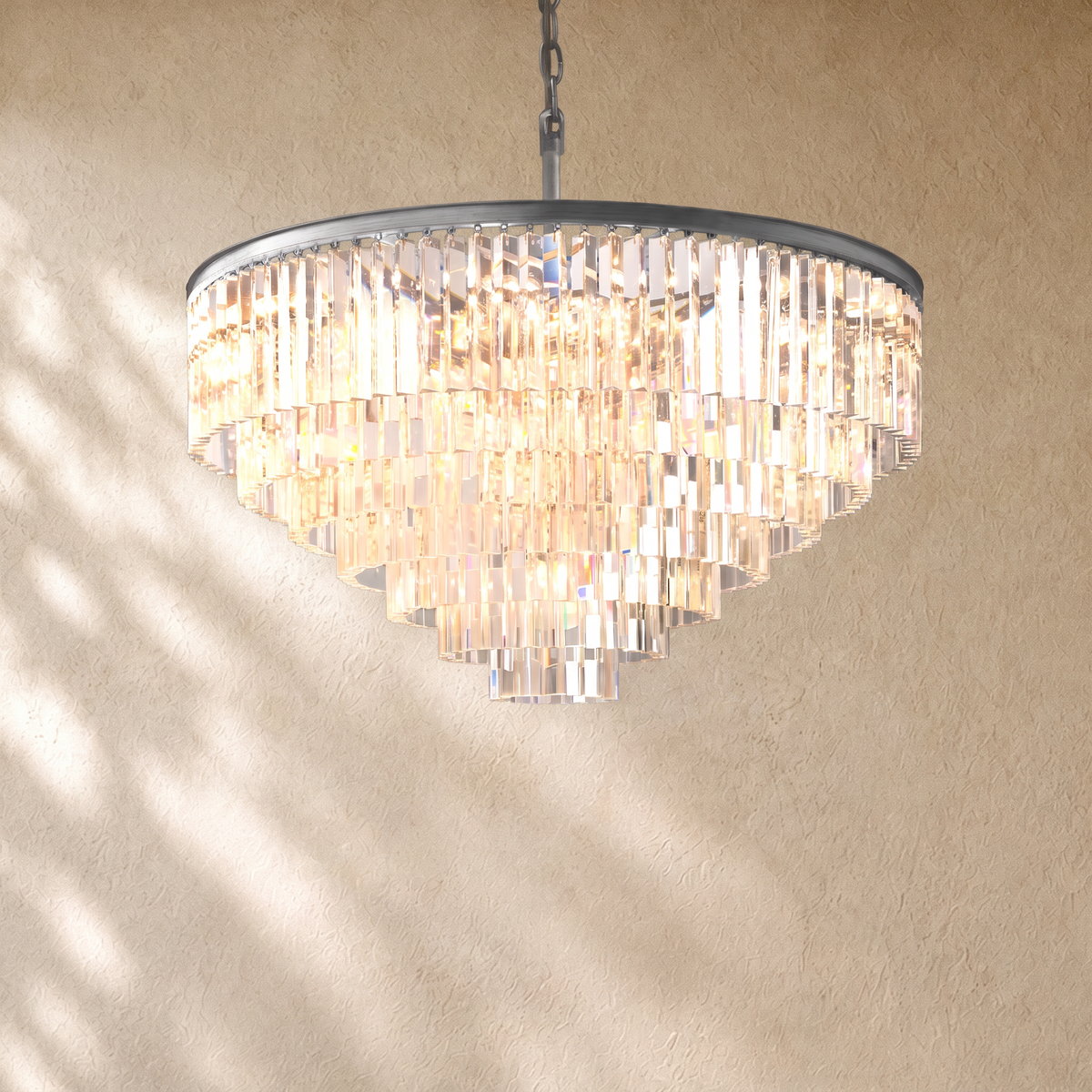 1920s Round Crystal Chandelier