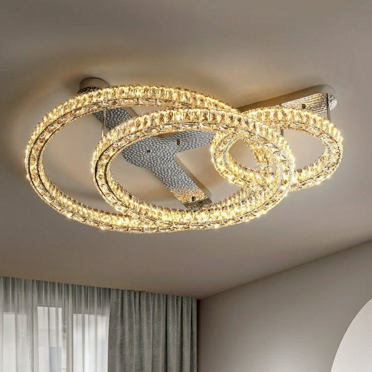 2/ 3 Rings Flush Mount Living Room Chandelier Crystal Bedroom Ceiling Light Fixture - Zelno Lighting