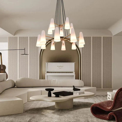 2-Tier White Porcelain Round Chandelier - Zelno Lighting