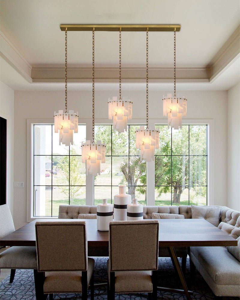 3/5/7-light Tired Alabaster marble Cluster Chandelier 13" with adjustable chain - Zelno Lighting