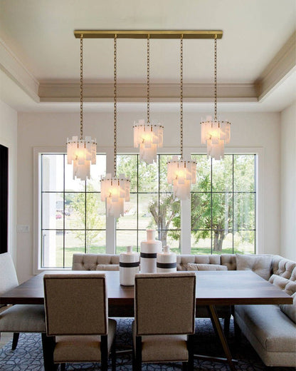 3/5/7-light Tired Alabaster marble Cluster Chandelier 13" with adjustable chain - Zelno Lighting