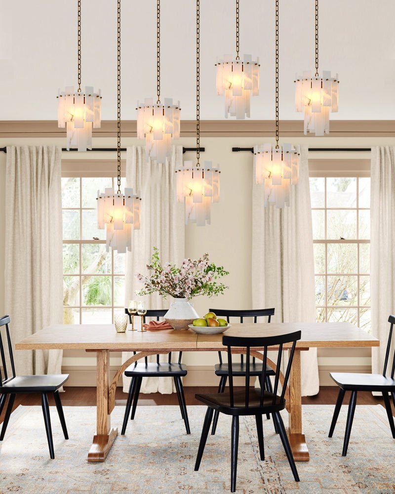 3/5/7-light Tired Alabaster marble Cluster Chandelier 13" with adjustable chain - Zelno Lighting