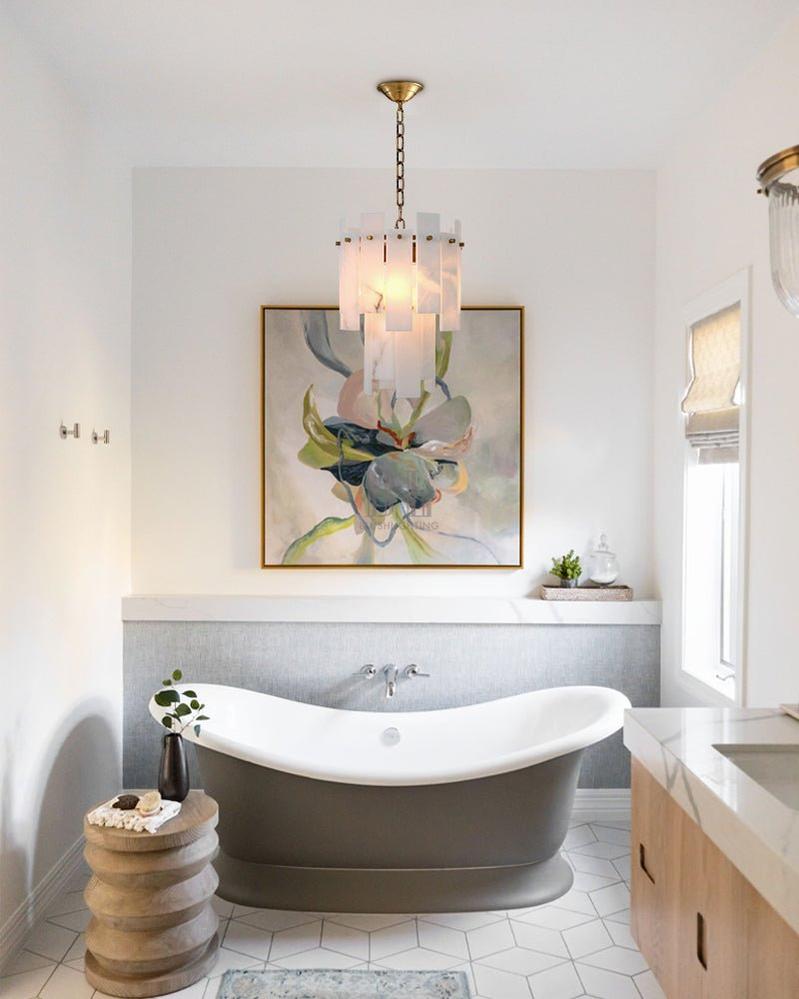 3/5/7-light Tired Alabaster marble Cluster Chandelier 13" with adjustable chain - Zelno Lighting