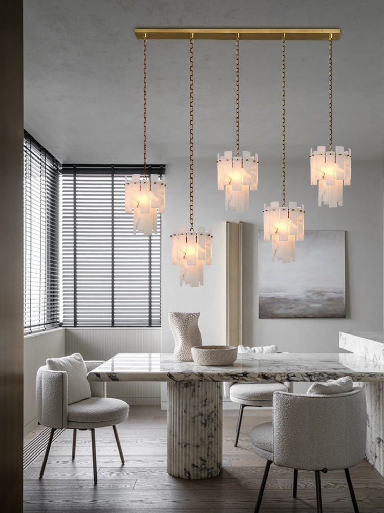 3/5/7-light Tired Alabaster marble Cluster Chandelier 13" with adjustable chain - Zelno Lighting