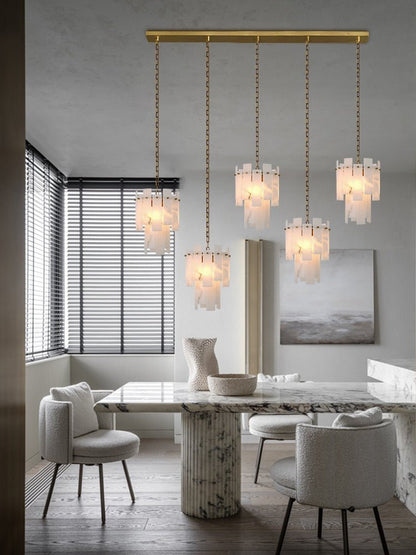 3/5/7-light Tired Alabaster marble Cluster Chandelier 13" with adjustable chain - Zelno Lighting