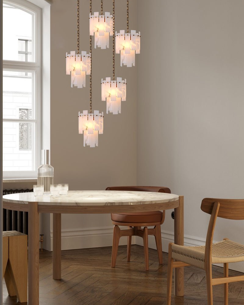 3/5/7-light Tired Alabaster marble Cluster Chandelier 13" with adjustable chain - Zelno Lighting