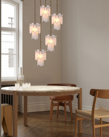 3/5/7-light Tired Alabaster marble Cluster Chandelier 13" with adjustable chain - Zelno Lighting