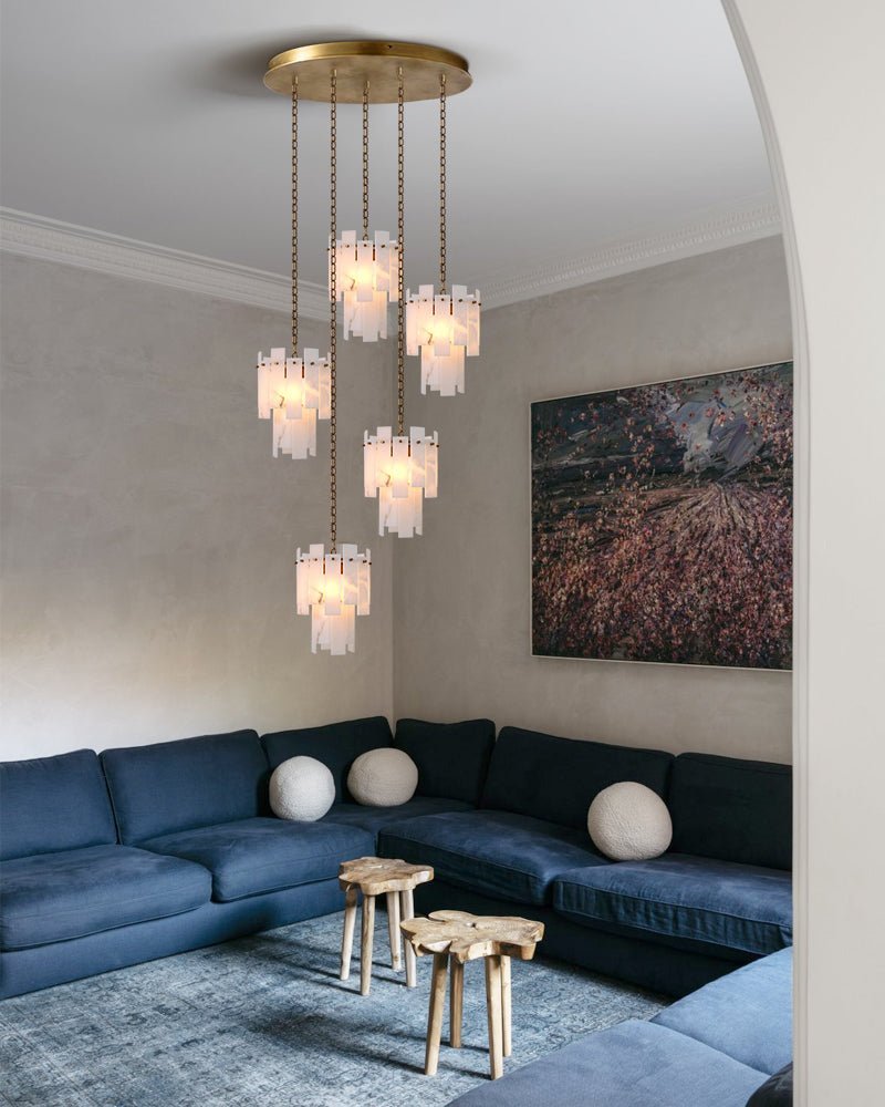 3/5/7-light Tired Alabaster marble Cluster Chandelier 13" with adjustable chain - Zelno Lighting