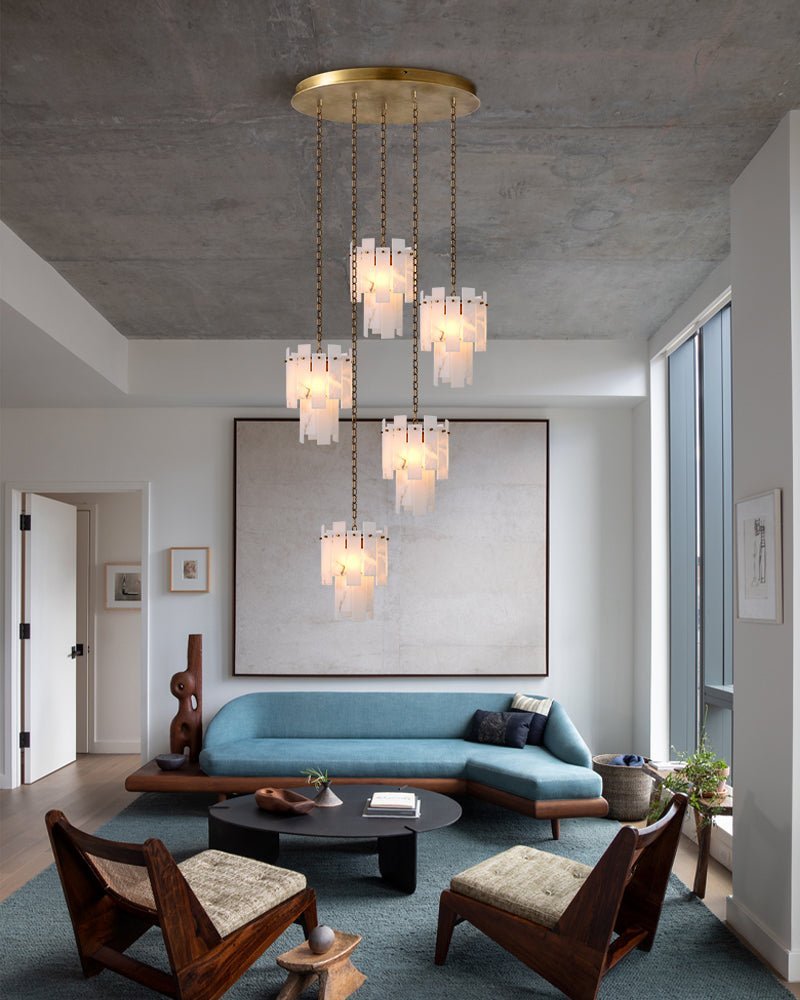 3/5/7-light Tired Alabaster marble Cluster Chandelier 13" with adjustable chain - Zelno Lighting