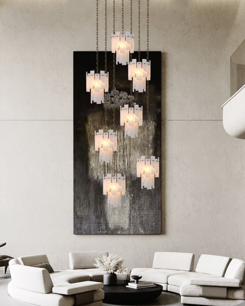 3/5/7-light Tired Alabaster marble Cluster Chandelier 13" with adjustable chain - Zelno Lighting
