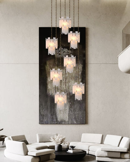 3/5/7-light Tired Alabaster marble Cluster Chandelier 13" with adjustable chain - Zelno Lighting
