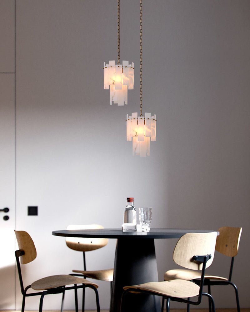 3/5/7-light Tired Alabaster marble Cluster Chandelier 13" with adjustable chain - Zelno Lighting
