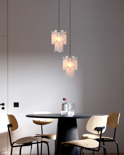 3/5/7-light Tired Alabaster marble Cluster Chandelier 13" with adjustable chain - Zelno Lighting