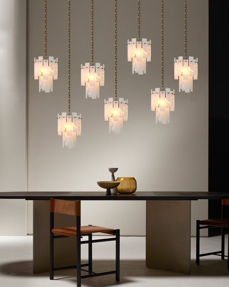 3/5/7-light Tired Alabaster marble Cluster Chandelier 13" with adjustable chain - Zelno Lighting