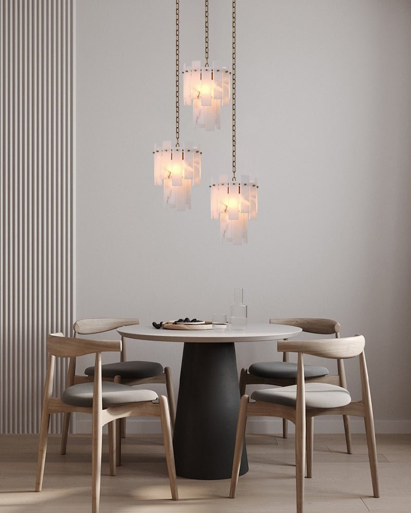 3/5/7-light Tired Alabaster marble Cluster Chandelier 13" with adjustable chain - Zelno Lighting