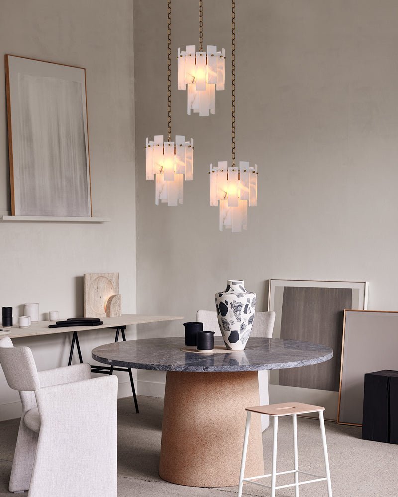 3/5/7-light Tired Alabaster marble Cluster Chandelier 13" with adjustable chain - Zelno Lighting