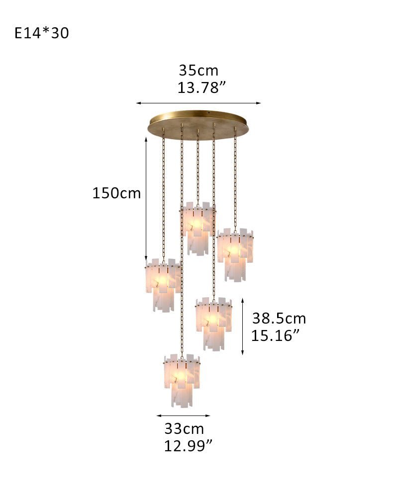 3/5/7-light Tired Alabaster marble Cluster Chandelier 13" with adjustable chain - Zelno Lighting
