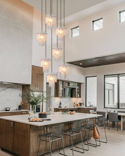 3/5/7-light Tired Alabaster marble Cluster Chandelier 13" with adjustable chain - Zelno Lighting