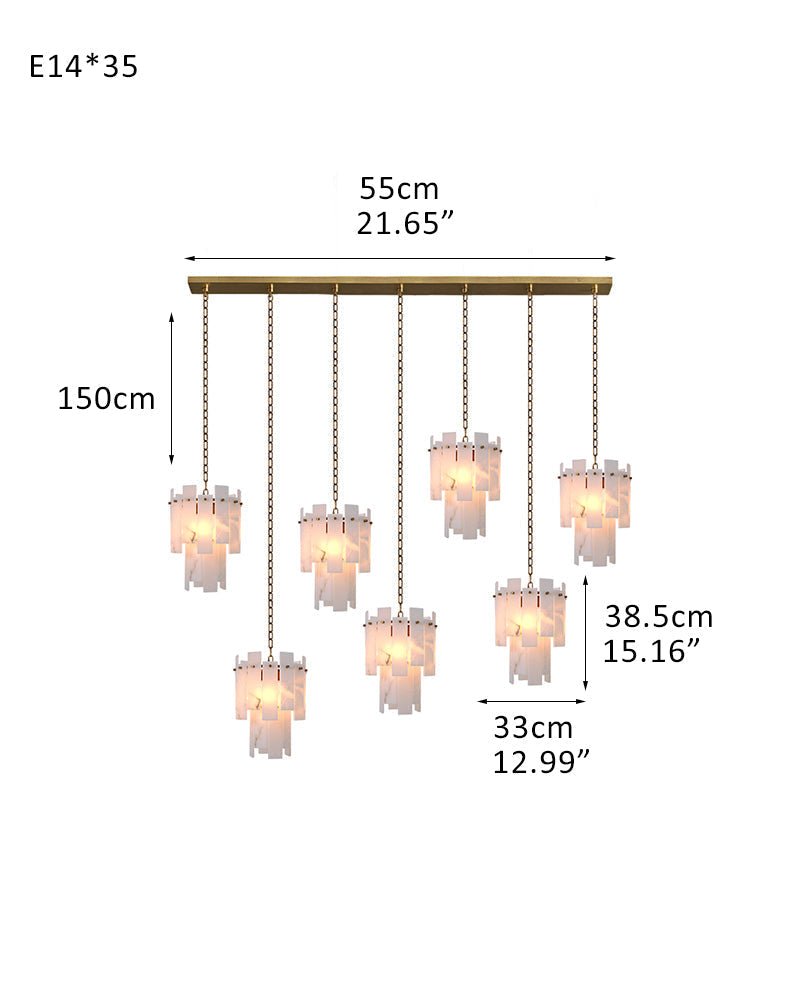 3/5/7-light Tired Alabaster marble Cluster Chandelier 13" with adjustable chain - Zelno Lighting