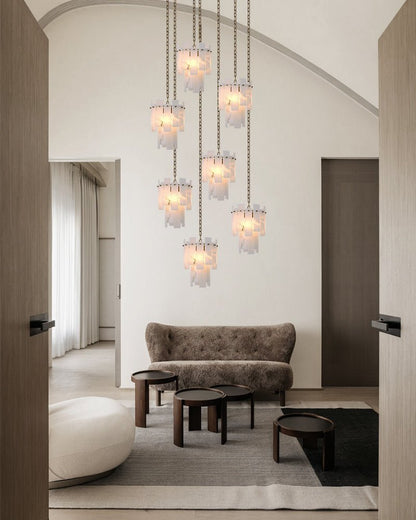3/5/7-light Tired Alabaster marble Cluster Chandelier 13" with adjustable chain - Zelno Lighting
