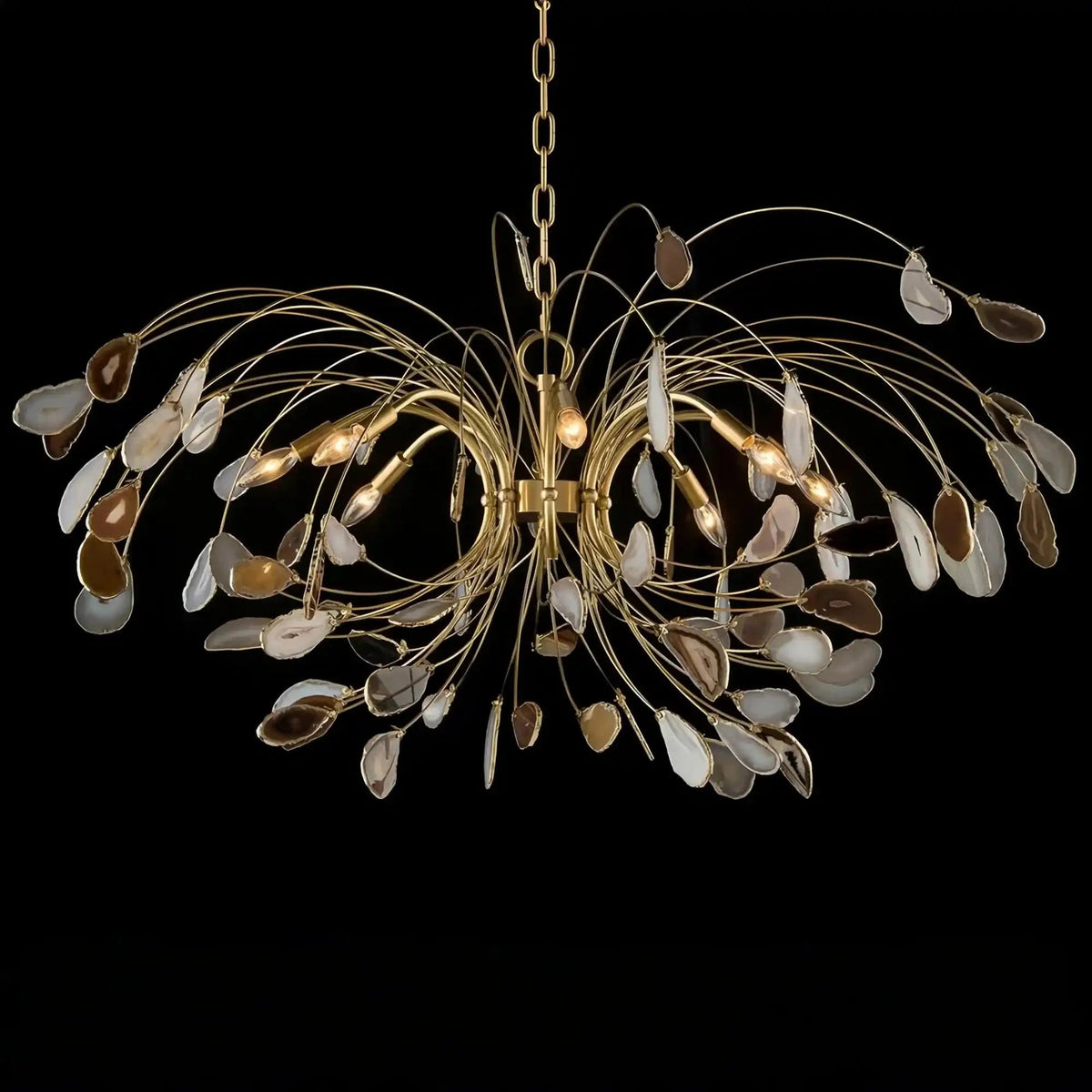 Agate and Brass Eight-Light Chandelier - Zelno Lighting