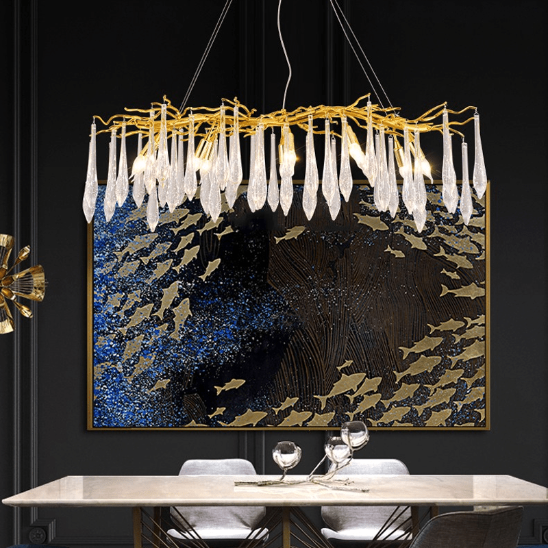 Agnes Aluminum Branch Crystal Chandelier For Dining Room - Zelno Lighting
