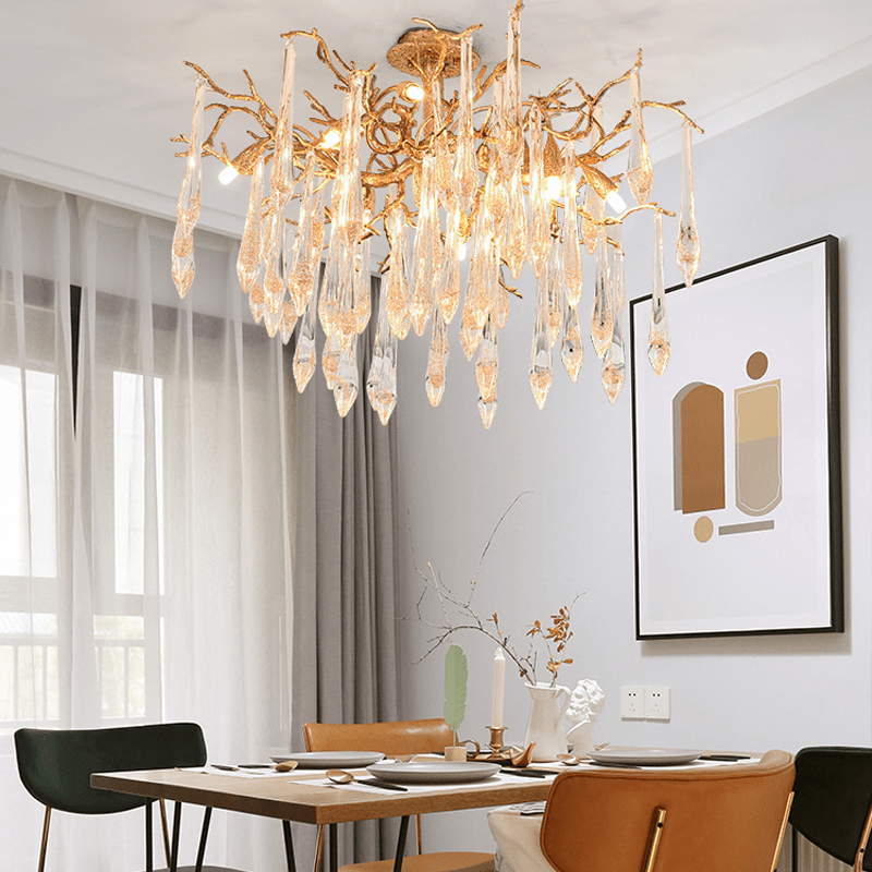 Agnes Brass Branch Crystal Ceiling Light - Zelno Lighting