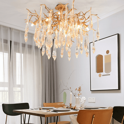 Agnes Brass Branch Crystal Ceiling Light - Zelno Lighting