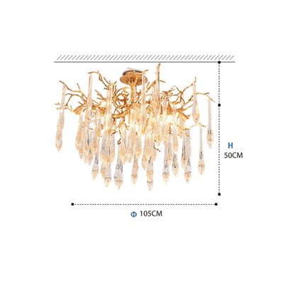 Agnes Brass Branch Crystal Ceiling Light - Zelno Lighting