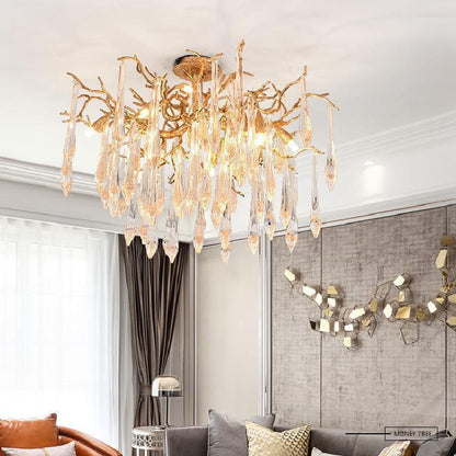Agnes Brass Branch Crystal Ceiling Light - Zelno Lighting