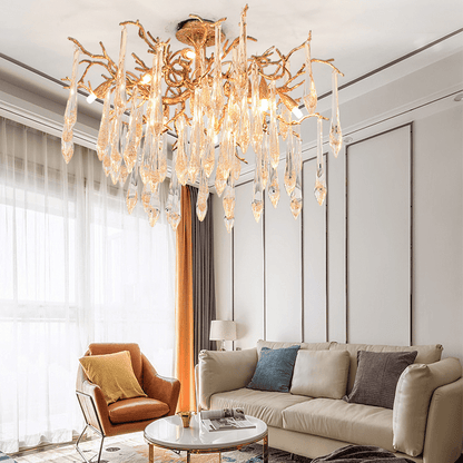 Agnes Brass Branch Crystal Ceiling Light - Zelno Lighting