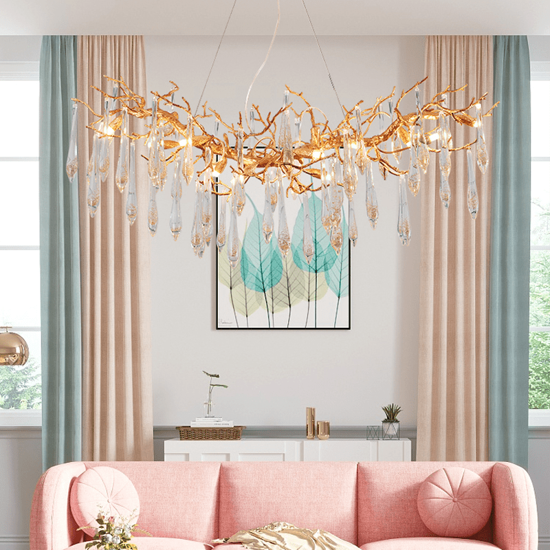 Agnes Brass Branch Crystal Chandelier For Dining Room - Zelno Lighting