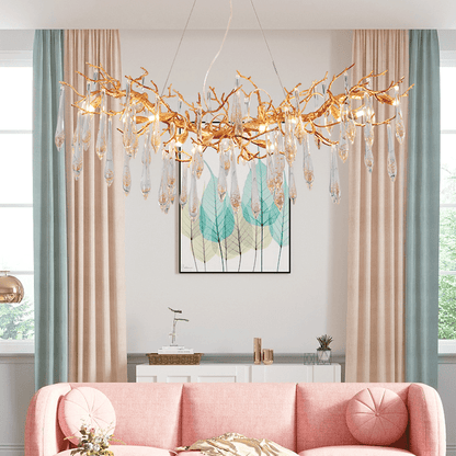 Agnes Brass Branch Crystal Chandelier For Dining Room - Zelno Lighting