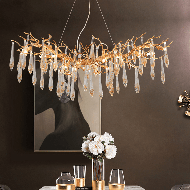 Agnes Brass Branch Crystal Chandelier For Dining Room - Zelno Lighting